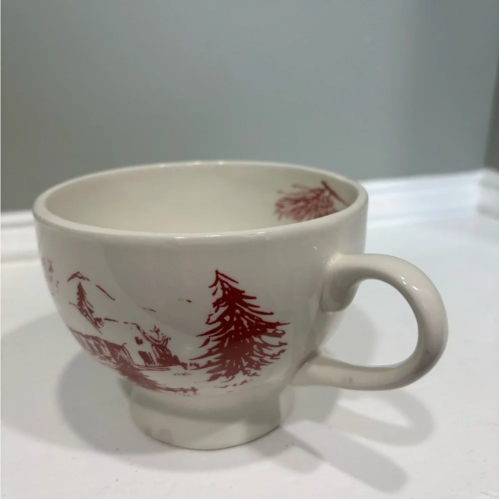 Anthropologie Christmas Toile Holiday Mug Red/White Scenic Teacup - Picture 4 of 7